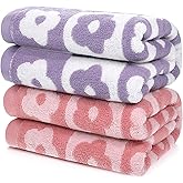 FdcZeyxior 2 PCS Checkered Bath Towels Cute Cotton Floral Bath Towel Soft Absorbent Large Shower Towels for Bathroom, Pool, College Dorm, 27.5x55 Inches, Pink and Purple