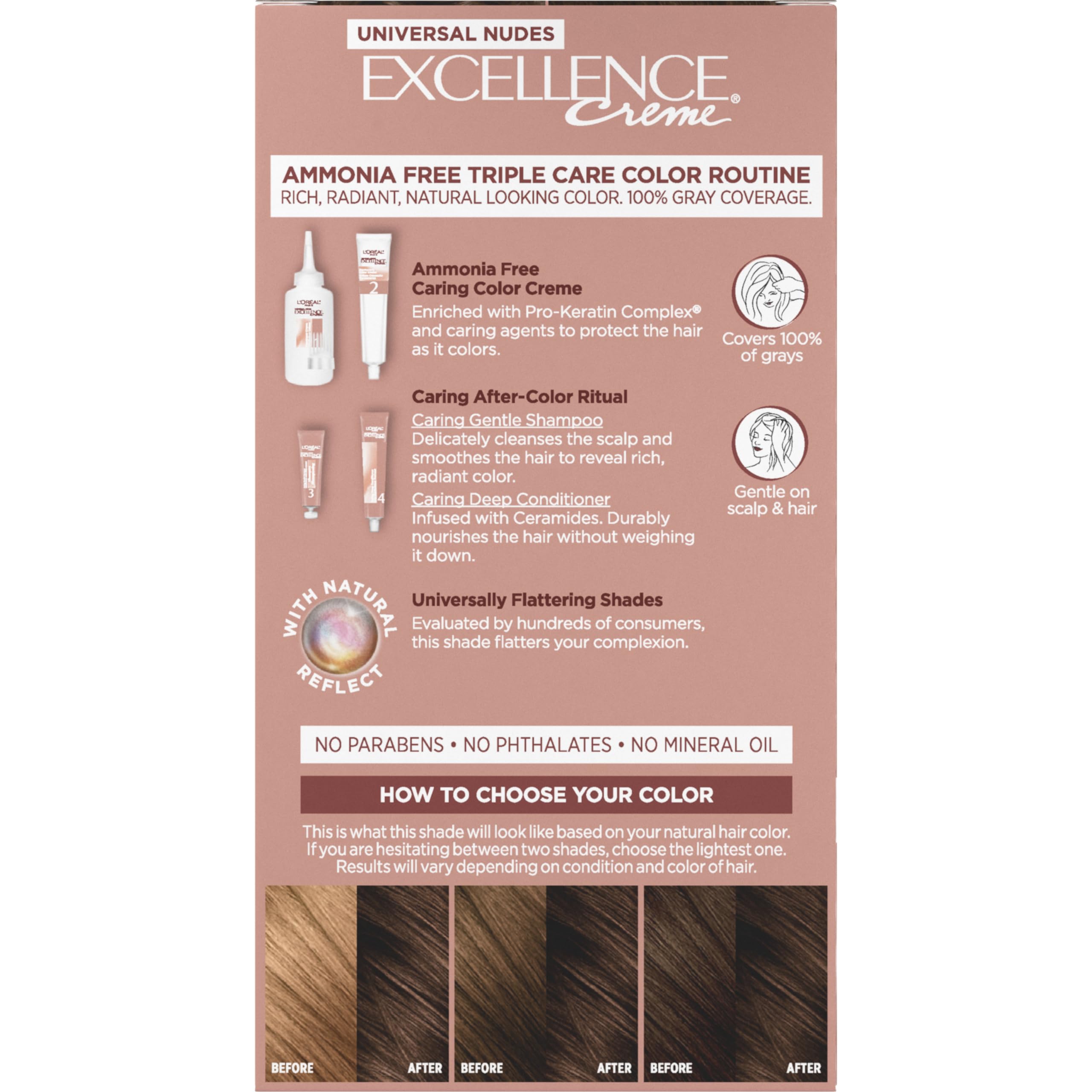 L’Oreal Paris Excellence Universal Nudes Permanent Hair Color, Ammonia Free Hair Dye for Gray Hair Coverage, 5N Natural Brown, 1 Hair Dye Kit