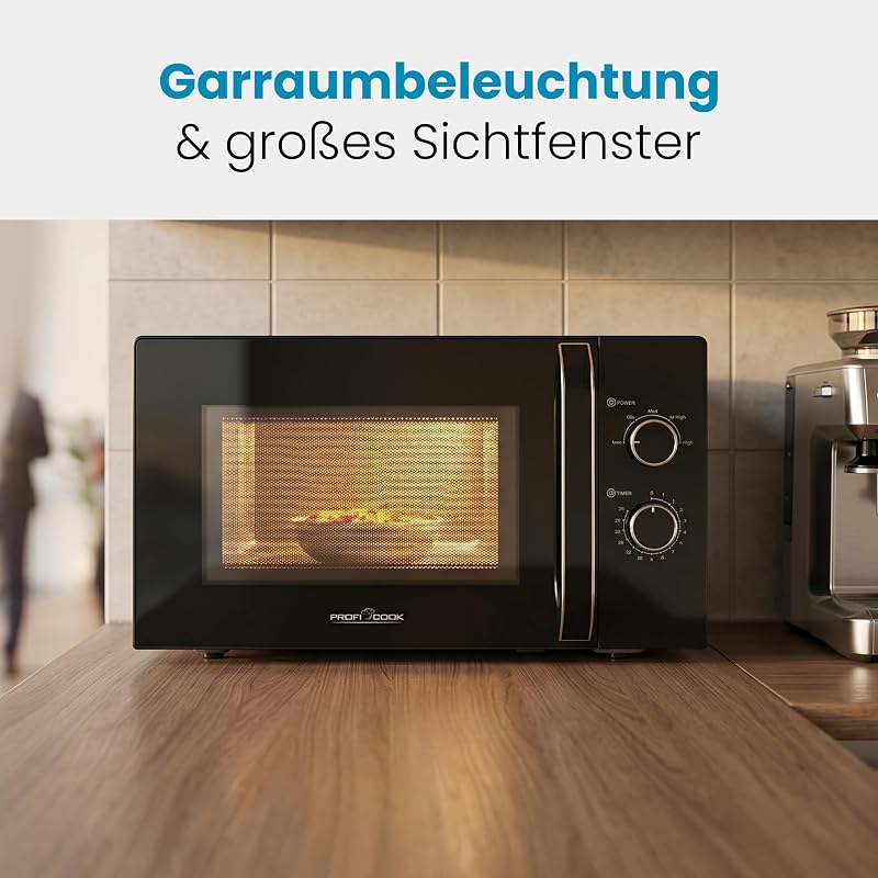 Forno a microonde ProfiCook XXL | 30 litri | 950 Watt | Piatto girevole da 31,5 cm | 5 livelli di potenza | Funzione di scongelamento | Illuminazione della camera di cottura | PC-MW 1354