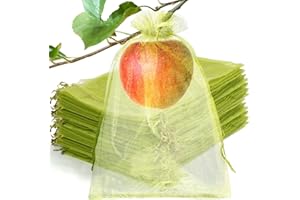 NIUBIER 50 Pcs Fruit Protection Bags, 6×9 Inches Green Fruit Nets for Fruit Tree, Drawstring Mesh Cover Bags to Protect Vegetables Tomato Strawberry Garden