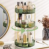 Weidace 360 Rotating Makeup Organizer for Vanity, Bathroom Countertop Spinning Perfume Organizer, High-Capacity Cosmetic and Skincare Dresser Make Up Holder Rack (3 Tiers, Green)