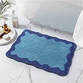 Uphome Bath Mat for Bathroom, 18x26 Cute Blue Scalloped Bathroom Rug Non Slip Washable, Soft Irregular Shaggy Microfiber Absorbent Bathroom Mat for Shower, Floor, Tub, Sink