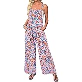 LOOKBOHO Overalls for Women Casual Loose Summer Jumpsuits One Piece Sleeveless Fashion Baggy Wide Leg Pants Rompers Pink S