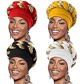 4 Pcs African Turban Head Wrap for Black Women Braid Beanie Stretchy Elastic Turban Hair Wrap