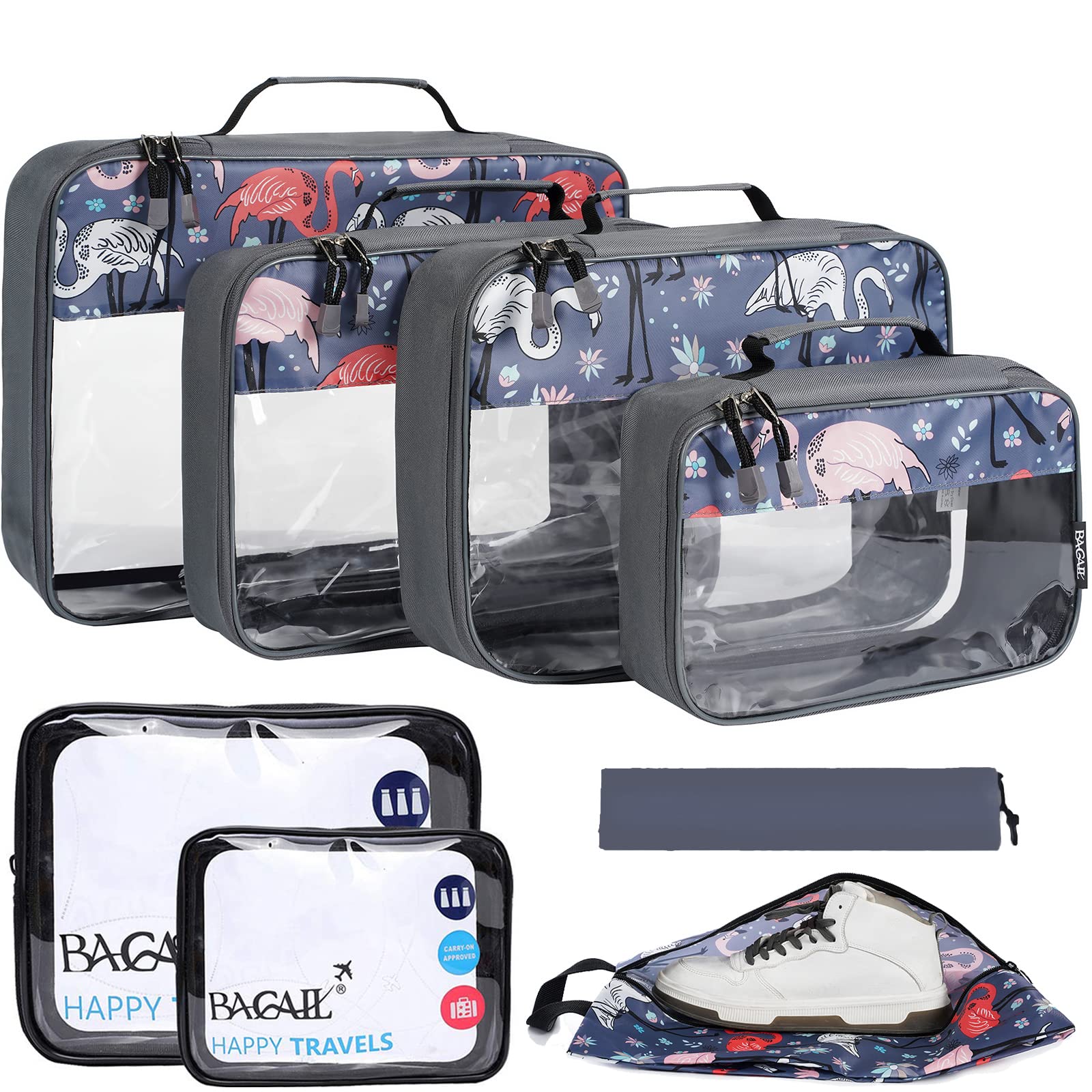 Photo 1 of BAGAIL 8 Set/9 Set Packing Cubes Luggage Packing Organizer for Travel, Suitcase Packing Bags for Travel Accessories(Flamingo, 8 Set)