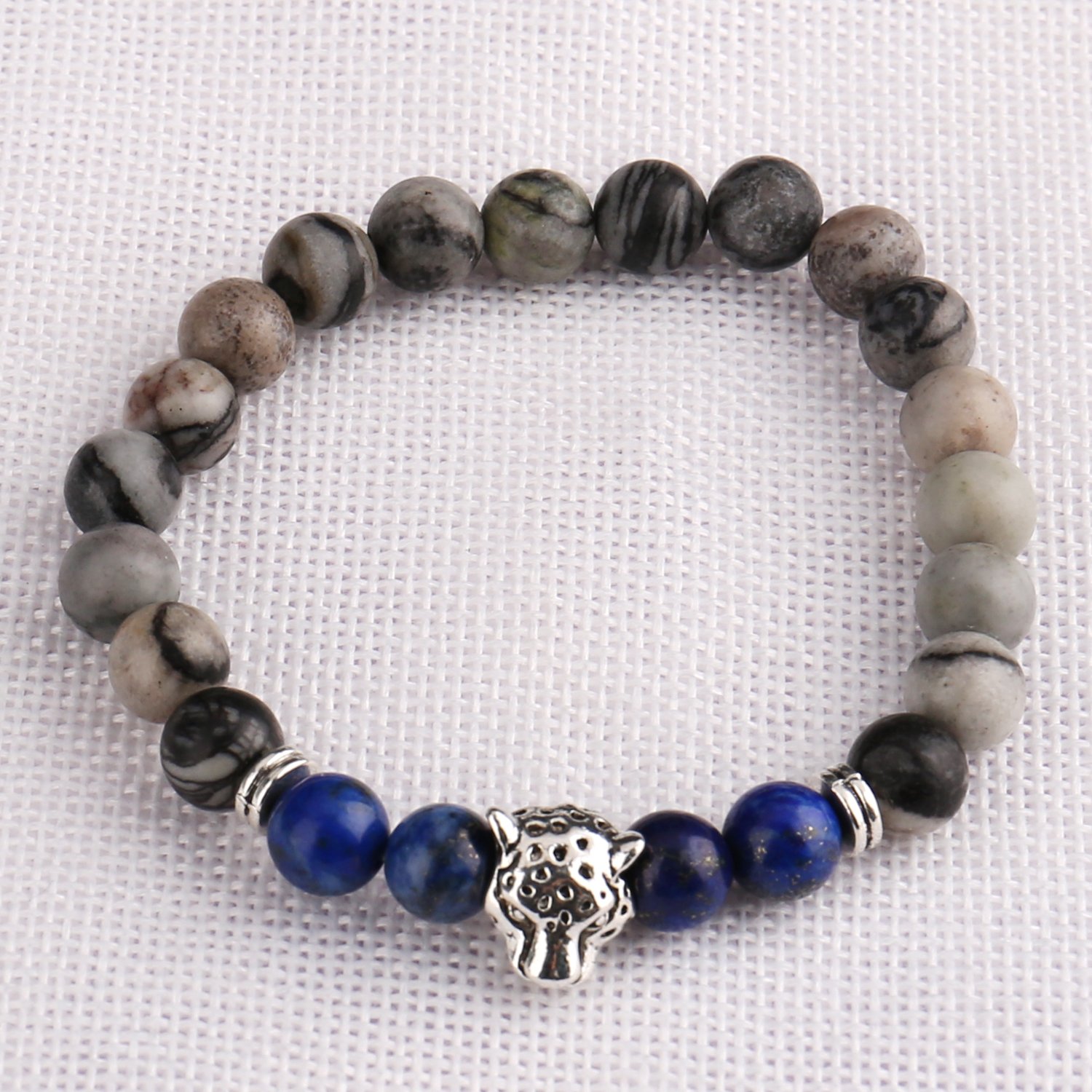 Bead Bracelets,UHIBROS Unisex Natural Tiger Eyes, Black Matte, Weathering Agate Beads Stretch Bracelets With Leopard Head Gold,Silver