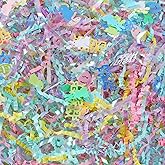 CIPOWM 16oz Easter Grass Crinkle Cut Paper Shred, Iridescent Multicolor Raffia Paper Shred Filler with Easter Confetti Shredded Paper Grass for Gift Wrapping Craft DIY Gift Bag Box Filling Party Supply