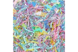 CIPOWM 16oz Easter Grass Crinkle Cut Paper Shred, Iridescent Multicolor Raffia Paper Shred Filler with Easter Confetti Shredded Paper Grass for Gift Wrapping Craft DIY Gift Bag Box Filling Party Supply