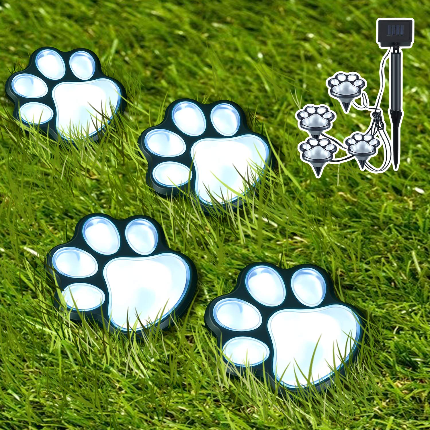 Outdoor LED Paw Solar Decor Lamp (Set of 4) - Solar Dog Cat Animal Paw Print Lights for Patio, Yard, Walkway, Garden, Path, Lawn