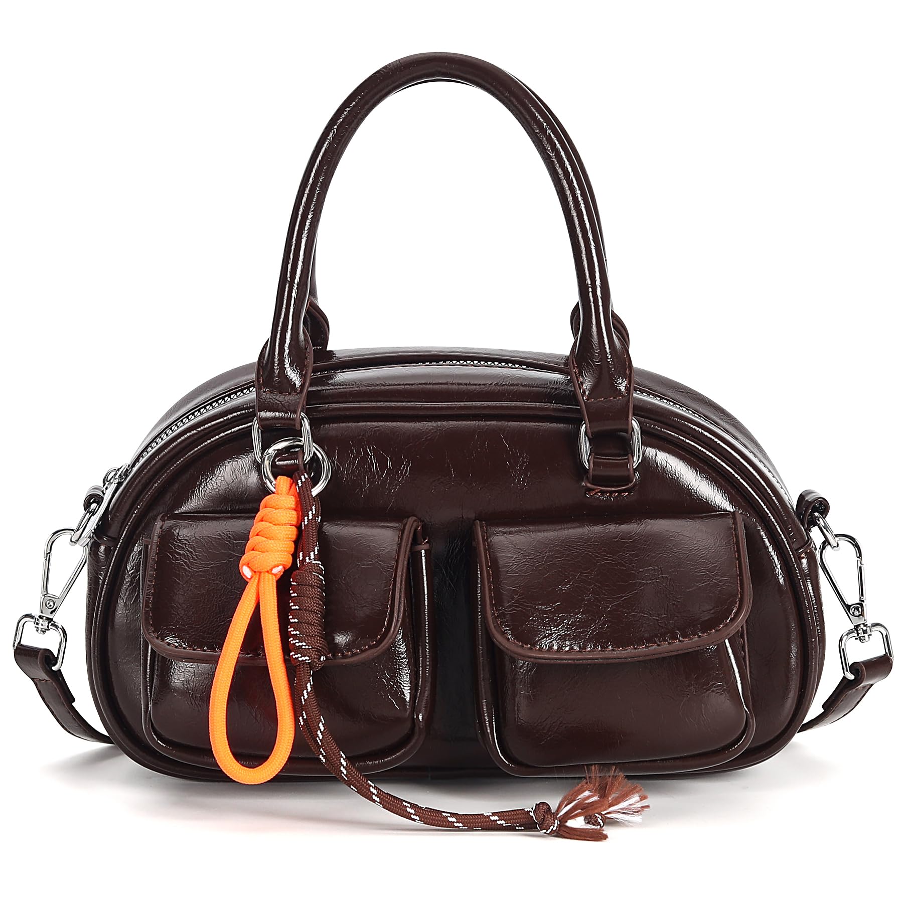Photo 1 of Crossbody Bags for Women Leather Barrel Bags Trendy Ladies Shoulder Bag Top Handle HandBag Satchel Bags for Women, Coffee