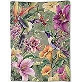 ainori Vibrant Hummingbird Blanket - Lily Floral Tranquil Fleece Throw,Gifts for Adult, Soft & Warm,Lightweight, for Modern Art Decor, Nature Lovers,Room Home Accents 50x60in