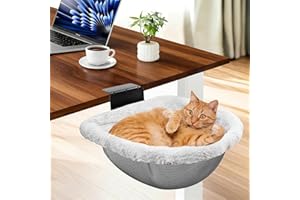JinxZap Secure Cat Desk Bed - Extra-Large Clamp & Sunken Hammock Design, Comfy Cat Desk Hammock with Faux Rabbit Fur Cover, R