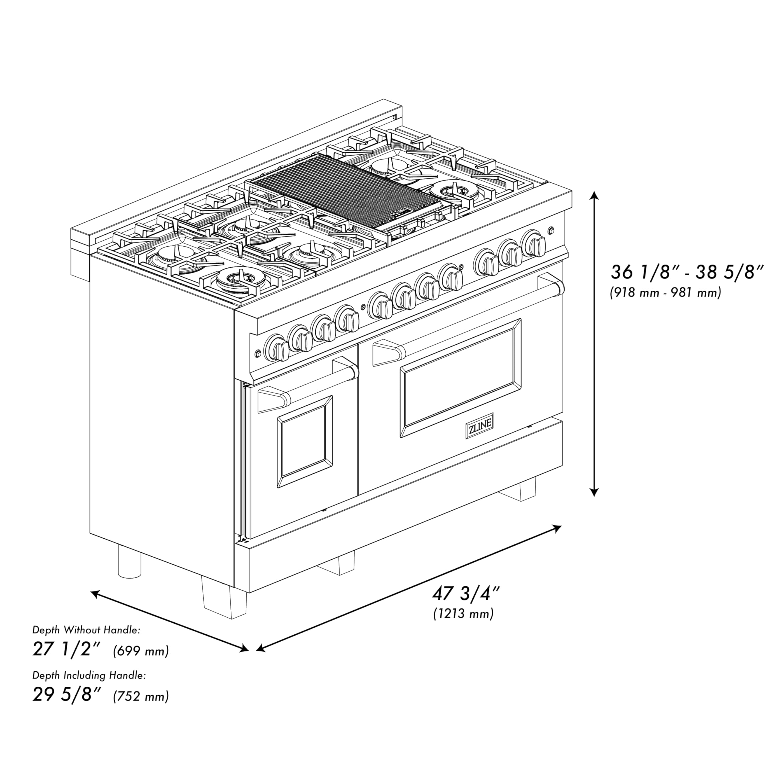 ZLINE Autograph Edition 48 in. 6.0 cu. ft. Legacy Dual Fuel Range with 7 Burner Gas Cooktop and 2 Electric Ovens in Stainless Steel and Polished Gold Accents (RAZ-48-G)
