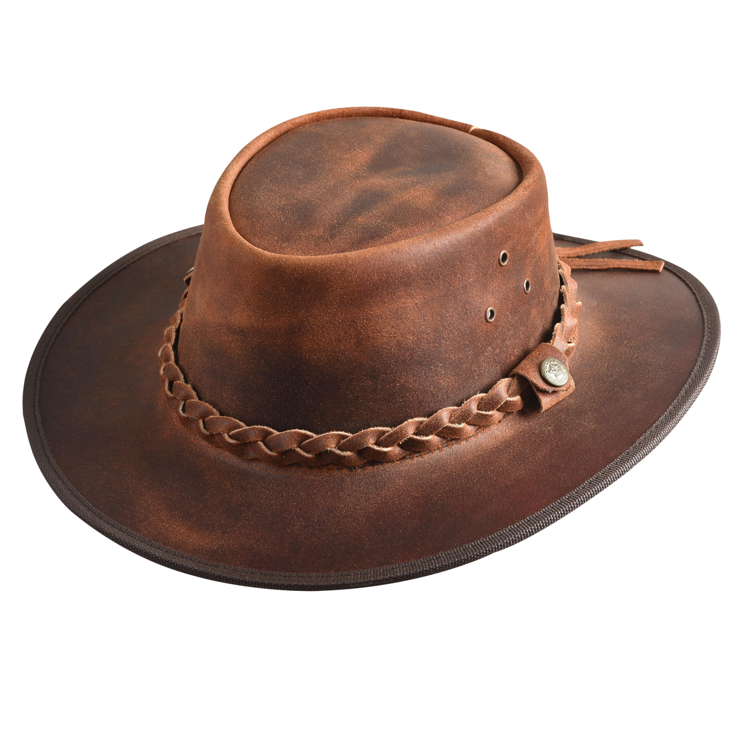 Photo 1 of SideWinder Austrailian Genuine Leather Western Style Cowboy Hat Wide Brim Real Water Resistant Outback Vintage (US, Alpha, Medium, Red)