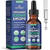 NOVEHA Organic Iodine Drops for Thyroid Health & Metabolism Support - Potassium Iodide Liquid Supplement, 250 mcg per Serving, USDA Organic, Vegan, Non-GMO, Gluten-Free | 30-Month Supply - 2 Fl Oz