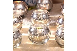 LAMORGIFT Silver Votive Candle Holders Set of 12 - Mercury Glass Votives Candle Holder - Christmas Tealight Candle Holder for Home Decor and Weddings/Parties Table Centerpieces