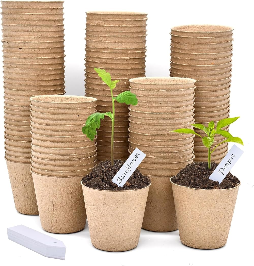 LATERN 100Pcs 8CM Biodegradable Seedling Pots with 100 Plant Labels