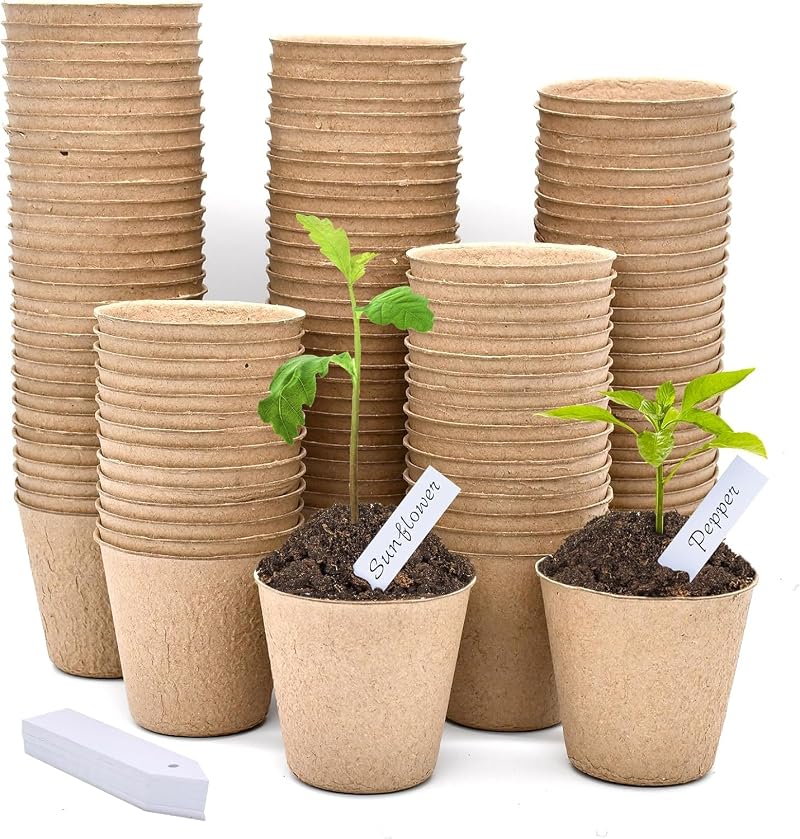 LATERN 100Pcs 8CM Biodegradable Seedling Pots with 100 Plant Labels