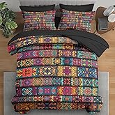 Pamnest Comforter Set Queen Size, Colorful Vintage Floral 7 Pcs Bedding for Kids and Adults, Mandala Bohemian Bed Sheet Sets with Fitted Sheet 2 Pillowcases & 2 Shams for Bedroom Bed Decor