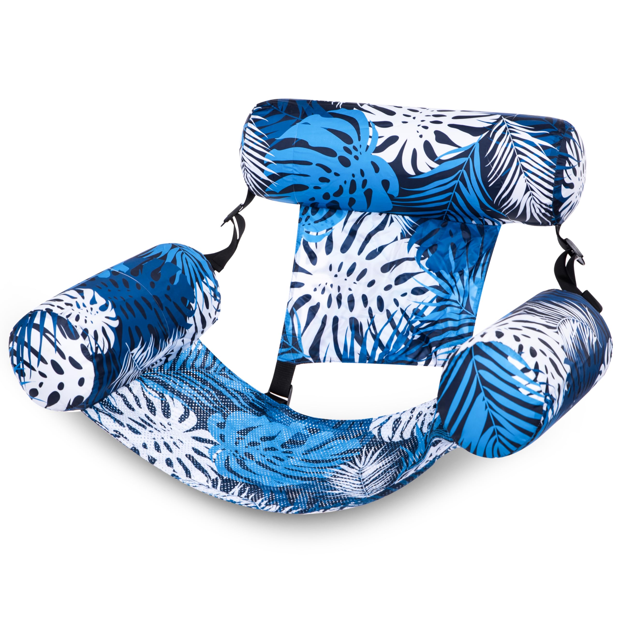 SLOOSH Pool Floats Chairs Adult,Inflatable Pool Lounge,Plant Pattern Floating Mat Hammock,Blow up Water Chairs Noodles rafts for Party Summer Water Beach Fun,Blue Leaves