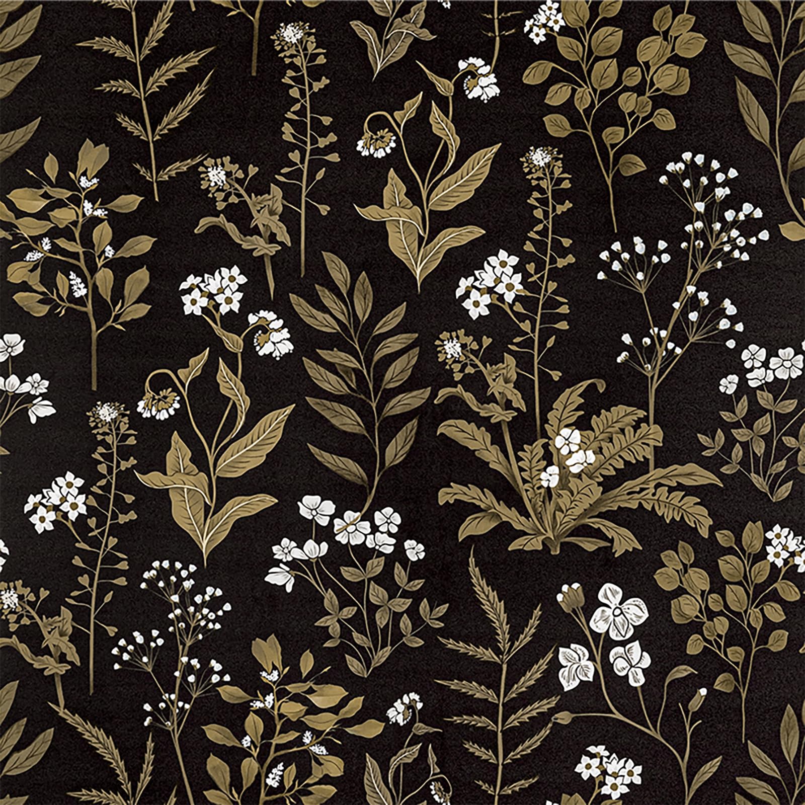 Photo 1 of Aekenr Floral Peel and Stick Wallpaper, 17.3"×393", Black and Gold Vintage Boho Wall Paper, Self Adhesive Removable Contact Paper, Bathroom Wallpaper
