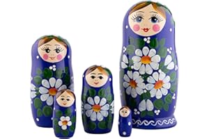 Heka Naturals Romashka Nesting Dolls | All Natural Wooden Matryoshka Doll Set of 5 (7 Inch) - Traditional Babushka Home Decor, Wooden Stacking Dolls, Vintage Handmade Shape