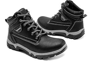 Women's Hiking Boots Ankle Booties Waterproof PU Leather Boots Short Lace Up Bootie(Black,US8)
