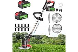 FAMICCI 21V Weed Wacker Cordless,Electric Weed Cordless Eater Battery Powered with 4000mAh*2 and 3 Types Cutting Blades Brush Cuttter Lightweight Weed Wacker Battery Operated for Lawn Yard Garden