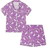EASWEET Boys Girls Pajama Set Soft Bamboo Viscose Short Sleeve Button Down 2 Piece Sleepwear