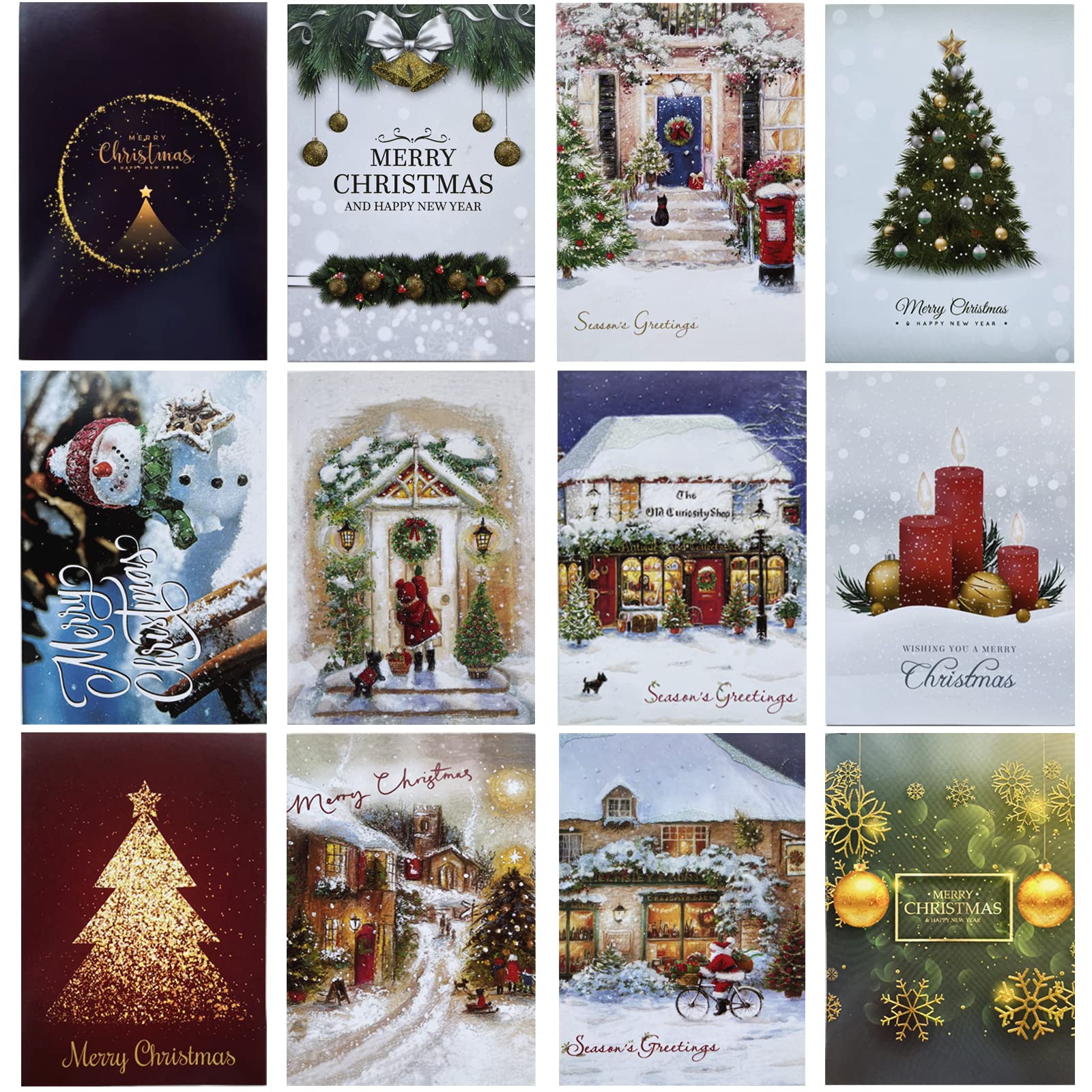 Christmas Cards Pack of 24, Christmas Greeting Cards Set with Envelopes and Stickers, Luxury Xmas Theme Cards, 12 Different Designs Merry Christmas Cards for 2025-115x 165 mm