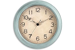 KECYET 14 Inch Wall Clocks Battery Operated Large Silent Non-Ticking Wall Clock Vintage Retro Rustic Style Decorative for Kitchen, Living Room, Bathroom, Bedroom(Teal)