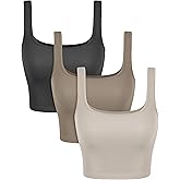 ODODOS 3-Pack Seamless Square Neck Crop Tank for Women Ribbed Knit Soft Low Back Cropped Tops