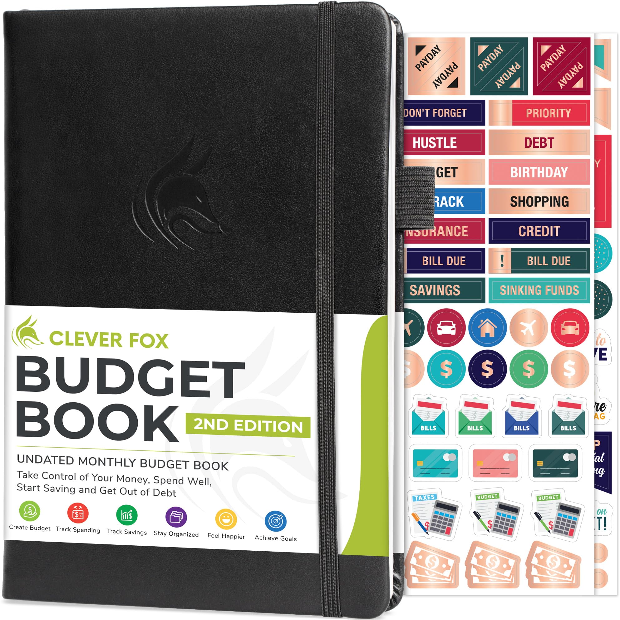 Clever Fox Budget Book 2.0 – Financial Planner & Expense Tracker Notebook. Monthly Budgeting Money Organizer. Compact, 13.5x19cm (Black)