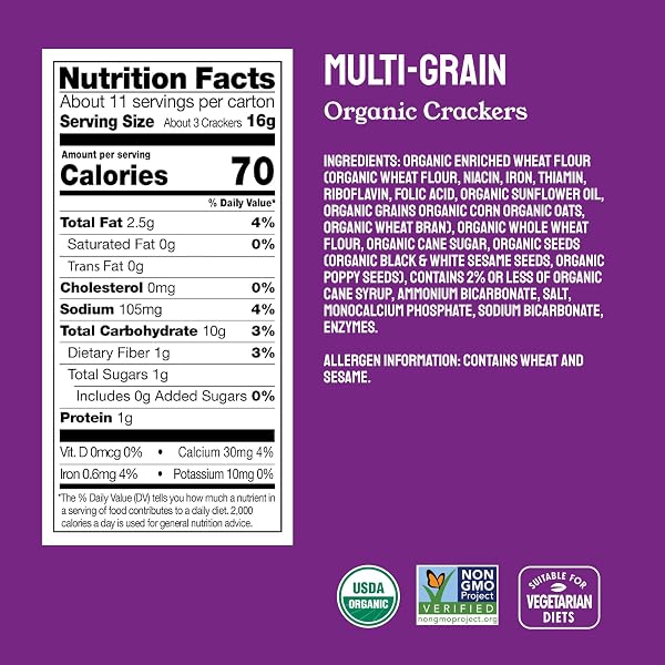 MILTON’S ORGANIC CRACKERS, MULTI-GRAIN – CERTIFIED ORGANIC, NON-GMO PROJECT VERIFIED, KOSHER, MADE WITH 4 WHOLE GRAINS & 3 SEEDS, GREAT FOR CHARCUTERIE BOARDS – 24 OZ, PACK OF 1