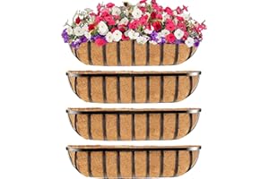 Y&M 30" Iron Window Deck Railing Planter Box 4Pcs with Coco Liner, Metal Horse Troughs Fence Planter for Outdoor Balcony Rail Fence Porch Patio