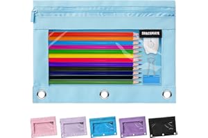 SPACEMATE Binder Pencil Pouch Case for 3 Ring Binder School Supplies, Clear Zipper Pen Case Bag for Girls Boys Women Men Adults, 1 Pack, Light Blue