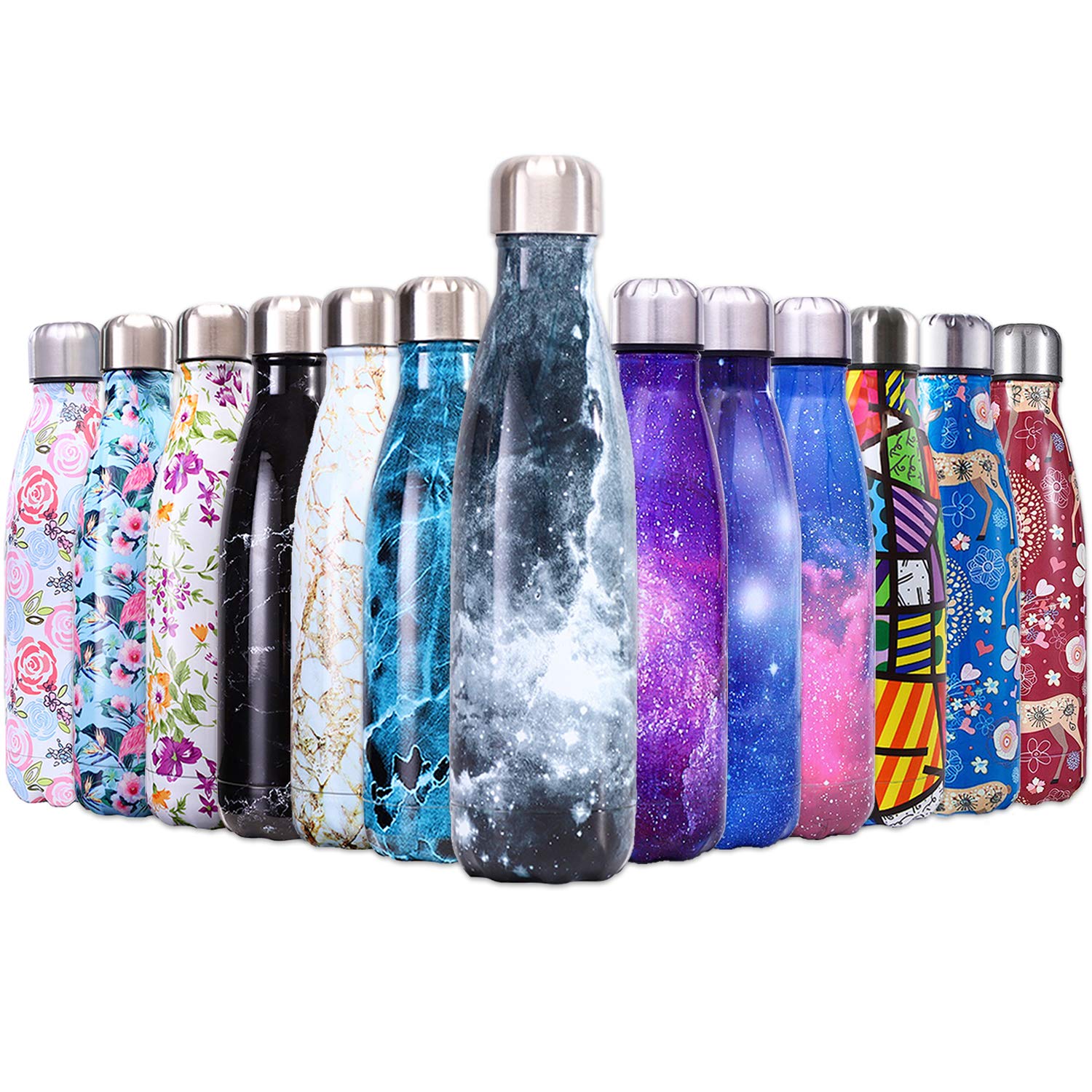 QXuan Insulated Stainless Steel Water Bottle for School, Office, Sports, Outdoors and Travel, 500ml (C16 Dark Galaxy)