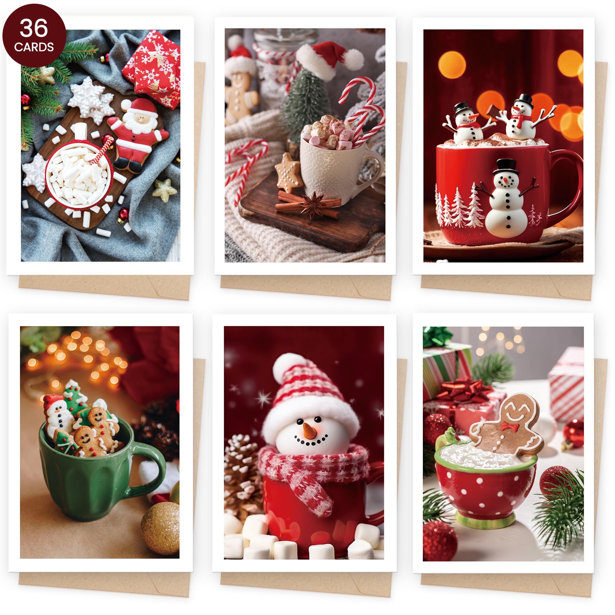 Christmas Cards Pack of 36, Multipack Xmas Cards for Family, Friends, Lovers and Business Partners, A6（105 x 148 mm） Folded Size with 36 Envelopes