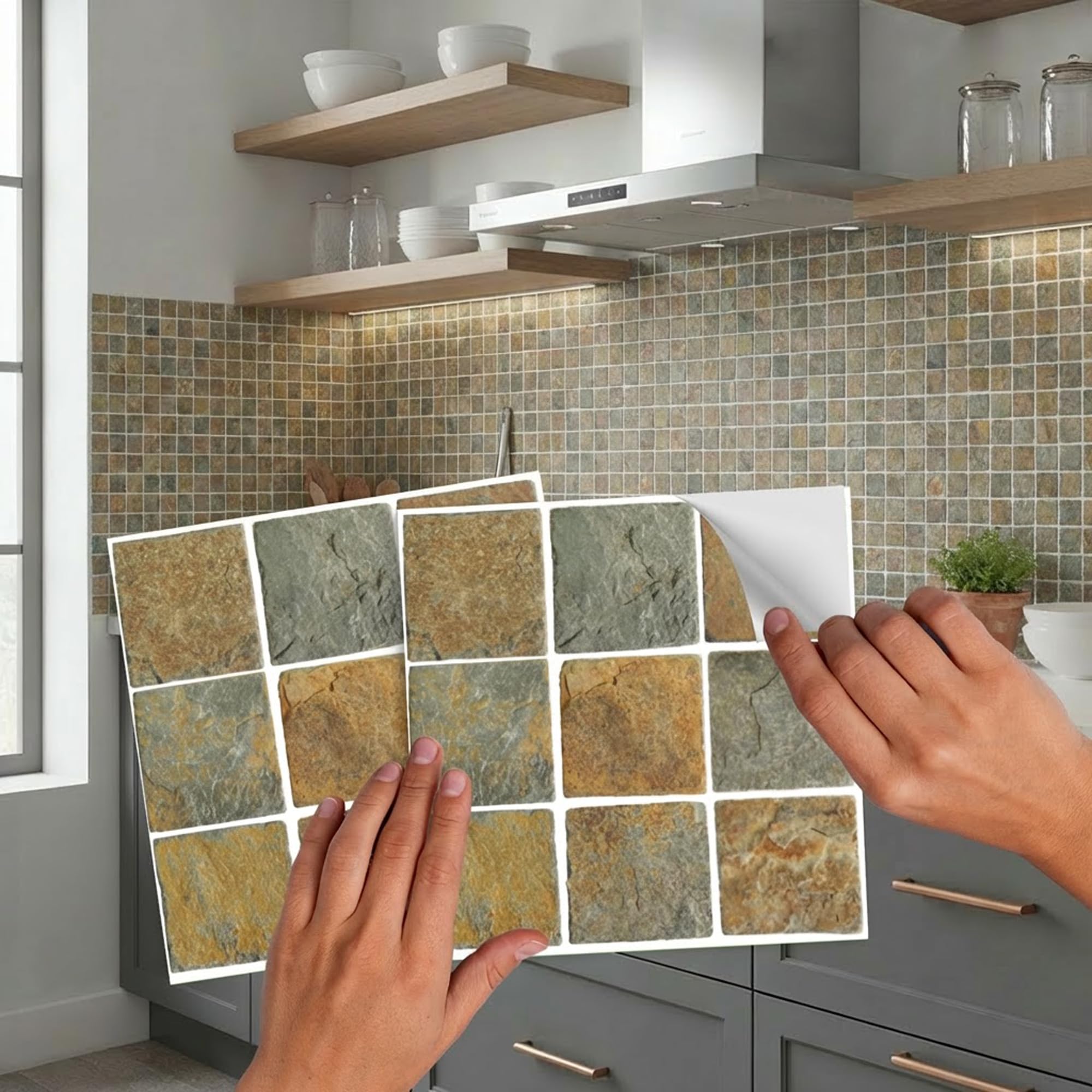 Pack of 20 Tile transfers Stickers Traditional Modern Art Bathroom backsplash Kitchen splashbacks Vintage Victorian Moroccan Black Cream Mosaic Peel and Stick self Adhesive Tile Cover (Rusty)