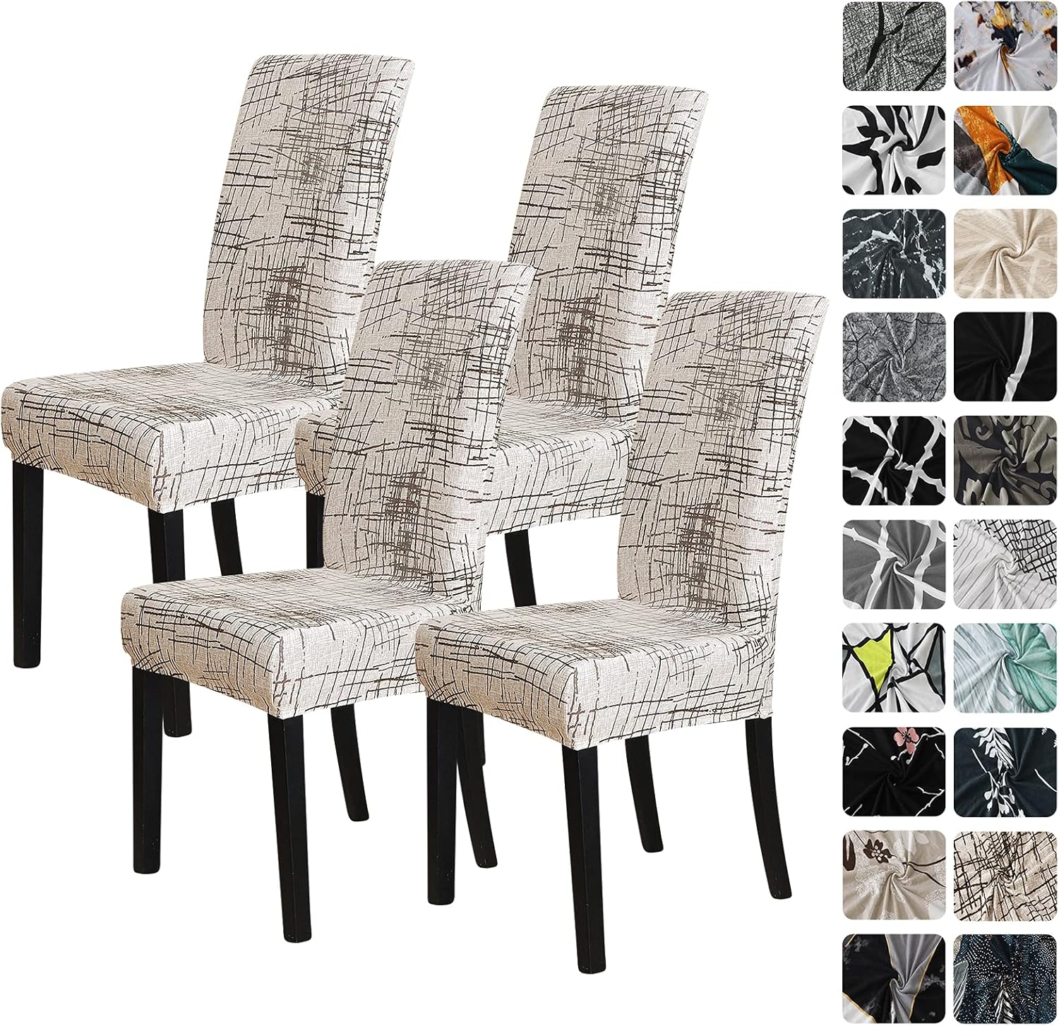 Slipcovers - FORCHEER Pattern Stretch Chair Covers for Dining Room Set of 4,Printed Stretchable Dining Chair Slipcover Washable Removable for Kitchen,Hotel,Restaurant,Ceremony Universal Size(4PCS,Linen Stripe)