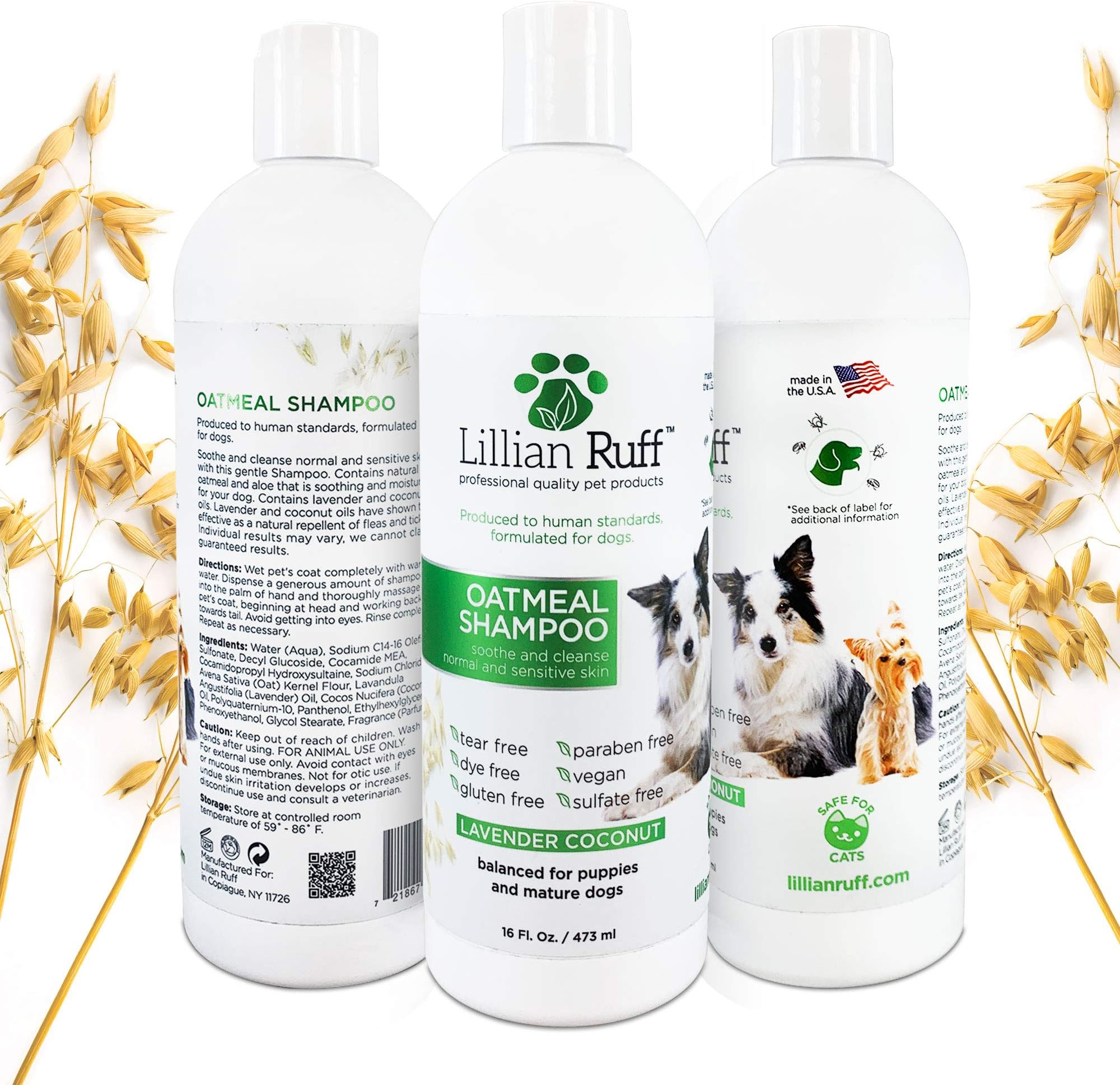 Lillian Ruff Oatmeal Dog Shampoo - Lavender Coconut Scent with Aloe - Deodorize and Soothe Dry Itchy Skin - Gentle Cleanser for Normal to Sensitive Skin