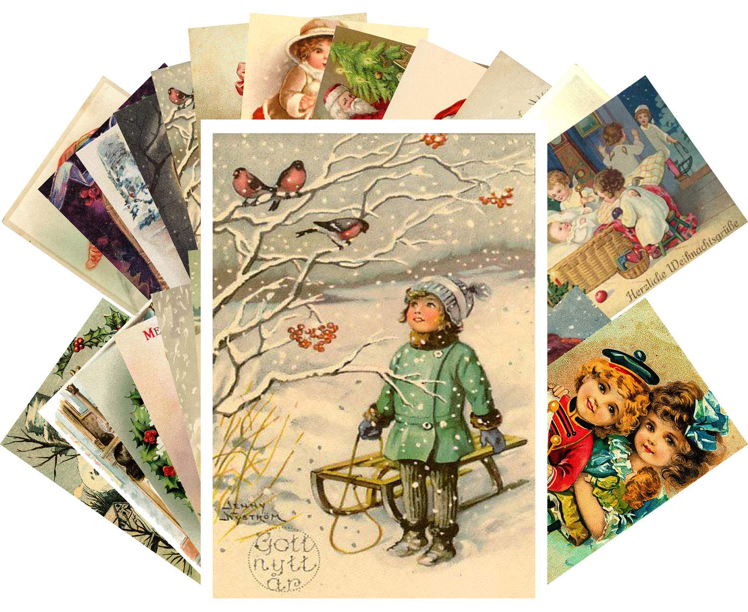 Photo 1 of PIXILUV Vintage Christmas Greeting Cards 24pcs Funny Lovely Kids Christmas Portraits Reprint Antique Postcard Set