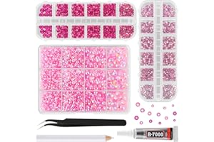 ASTARON Pink Resin Rhinestones for Crafting, 2mm-6mm Mixed Flatback Resin Gemstones for Crafts Gems Bulk Jelly AB Bedazzling 