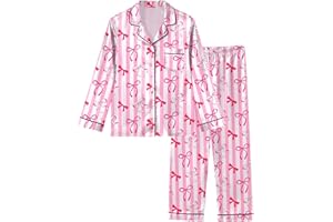 Sylfairy Girls Pajamas Silk PJS Set Satin Sleepwear Long Sleeve Jammies for Kids Button-Down Nightwear Loungewear 3-16 Years