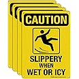 Caution Sign, Slippery When Wet or Icy Sign, (4 Pack) 10 x 7 Inches 0.40 Reflective Aluminum, UV Protected, Weather Resistant