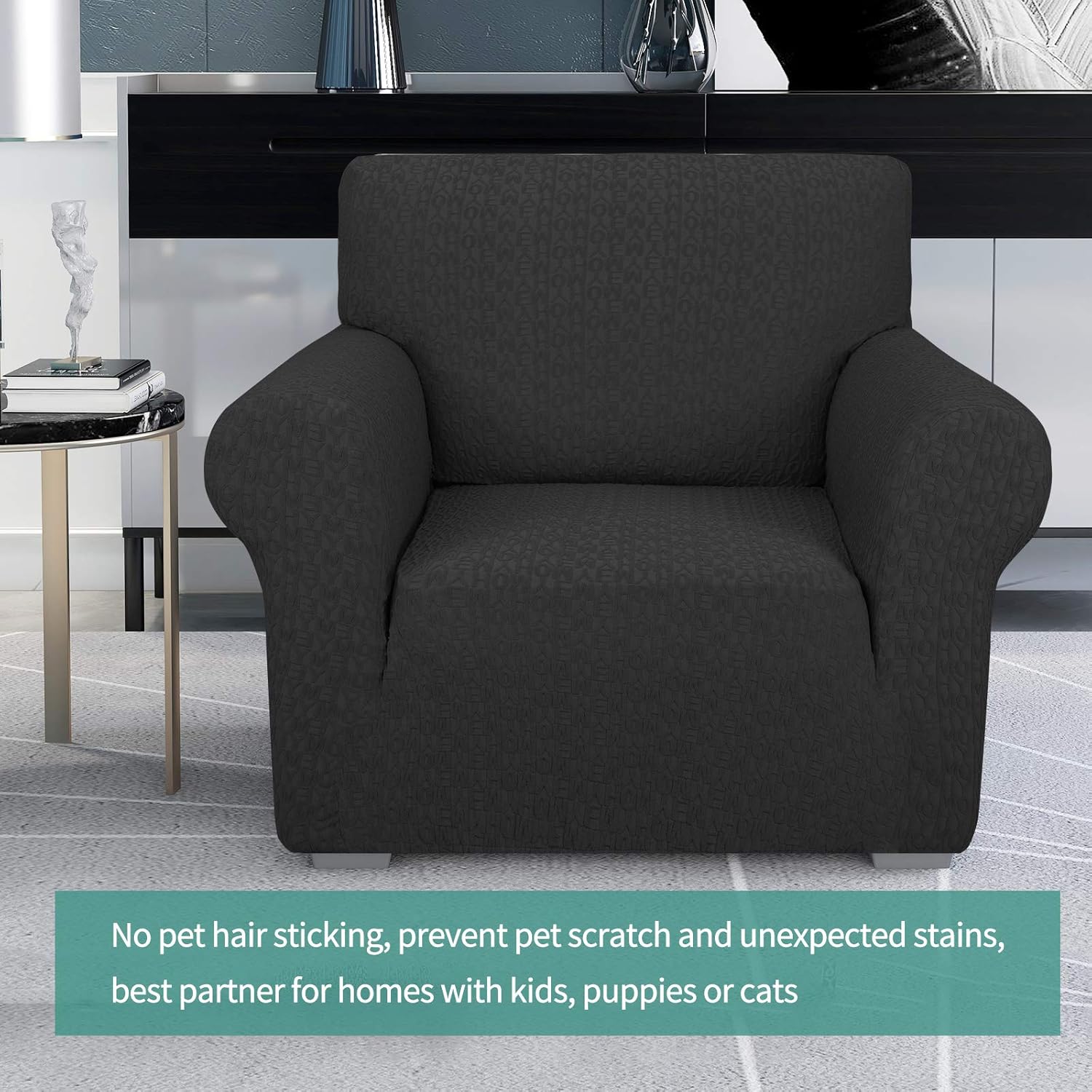 YEMYHOM Stretch Armchair Slipcover Latest Letter Design 1 Piece Couch Cover Thick Fitted Sofa Chair Cover for Living Room Non Slip Furniture Protector with Foam Rods (Chair, Black): Kitchen & Dining