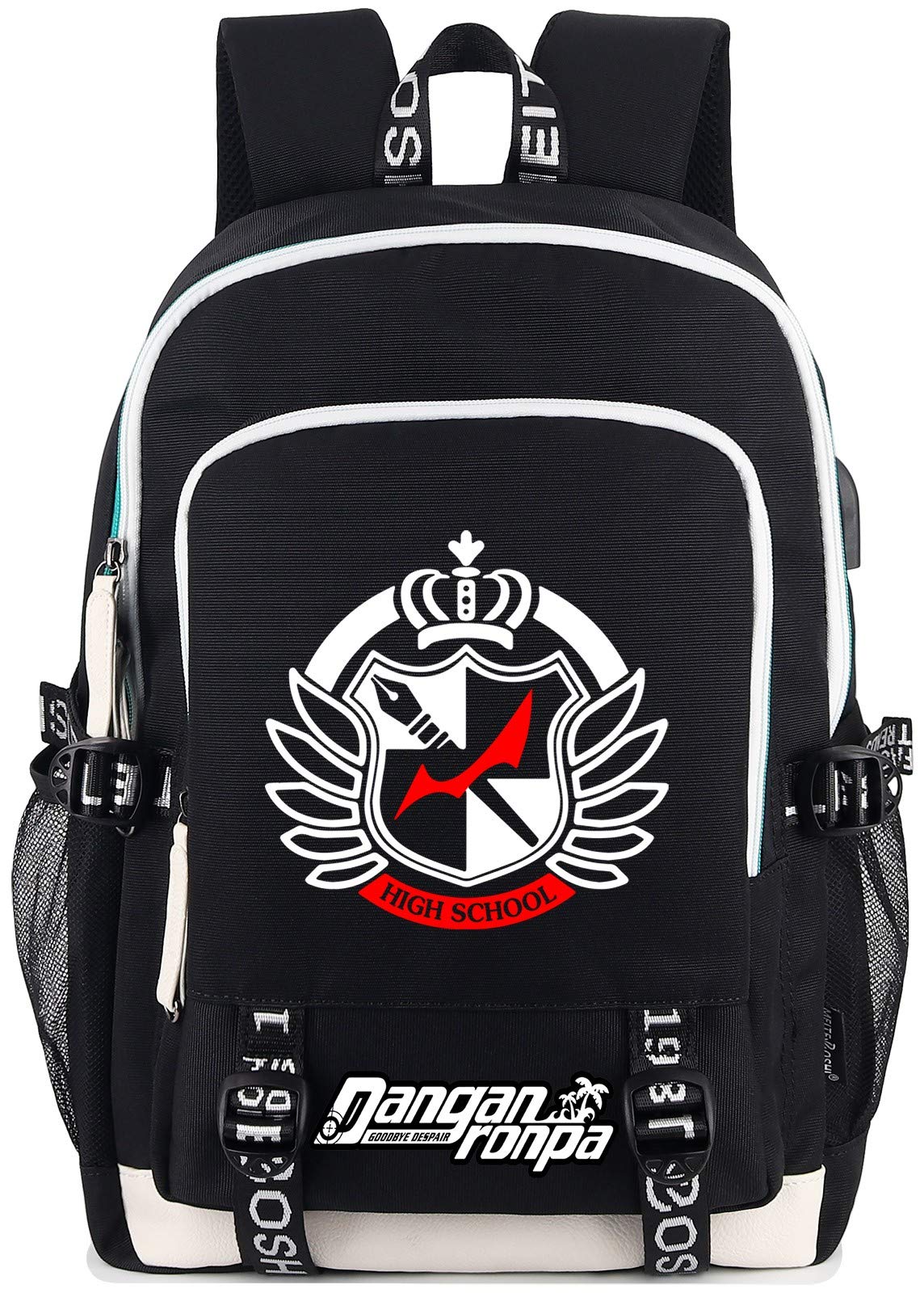 Roffatide Anime Printed Backpack College Schoolbag Laptop Rucksack Daypack with USB Charging Port & Headphone Port Black