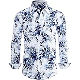 BOJIN Men's Dress Wrinkle-Free Floral Hawaiian Long Sleeve Flower Printed Casual Button Down Shirts with Pocket