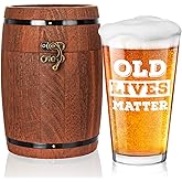 LIGHTEN LIFE Old Lives Matter Beer Glass 16 oz,Unique Old Man Gifts Pint Glass in Valued Barrel Box,Birthday or Retirement Beer Glass Gfit for Dad,Grandpa,Senior Citizen,Old Men