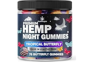 HEALTHERGIZE Hemp Gummies Night Time, High Potency Nap Gummies, Peace and Relaxation, Fruity Butterfly Gummy Bear Edibles, Good Mood, Calm, Restful Bedtime-Natural Omega Hemp Oil-Made in USA